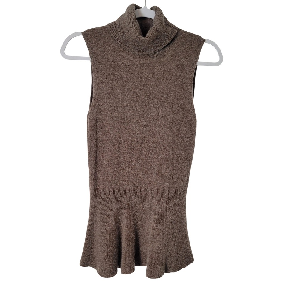 Antonio Melani Brown 100% Cashmere Sleeveless Turtleneck Peplum Sweater Small